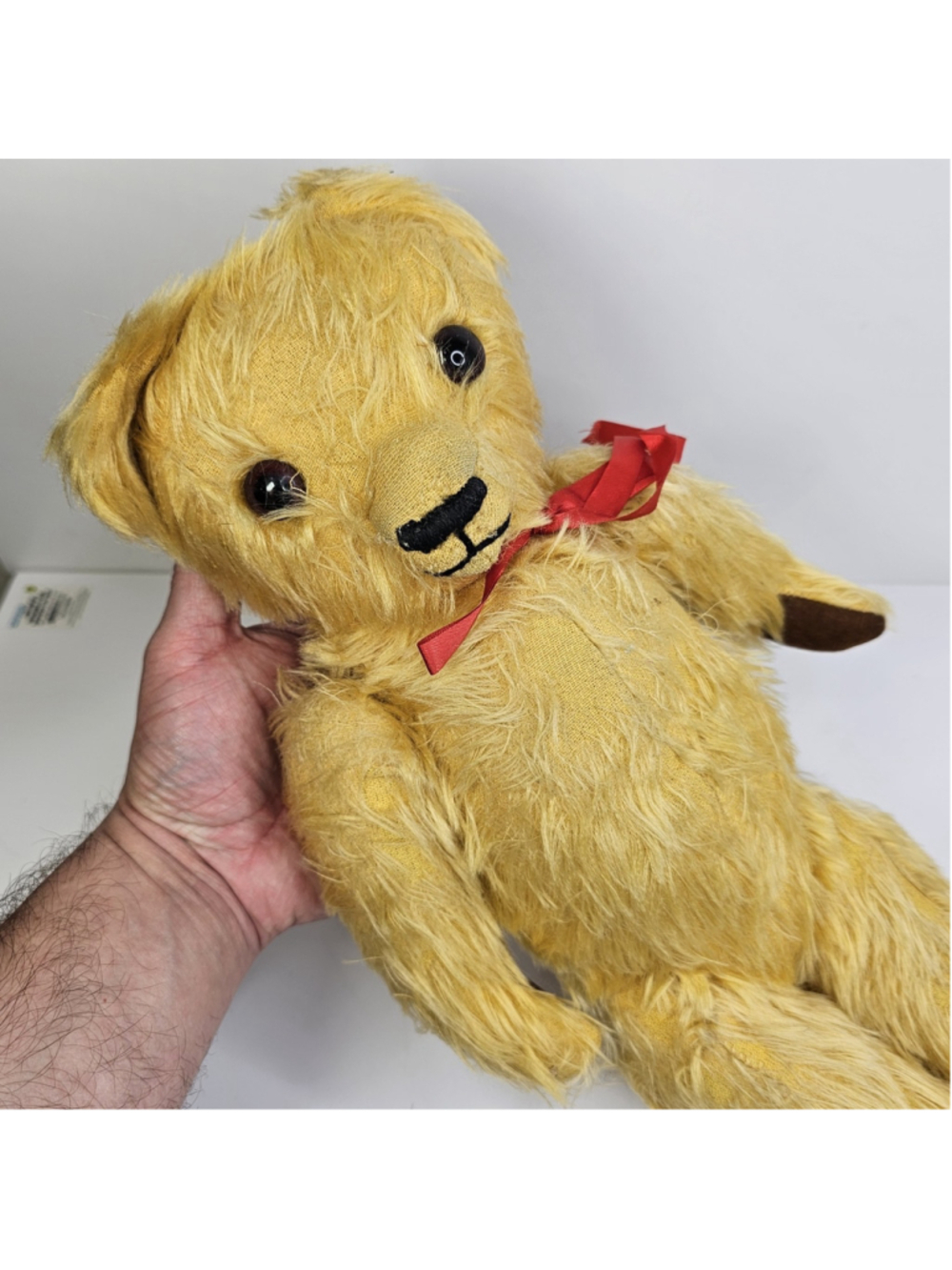 Golden Mohair Plush Bear Jointed No Tags Vintage Glass Eyes Collector
